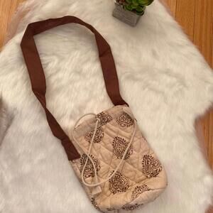 Quilted Beige and Brown Crossbody Bag with Adjustable Strap